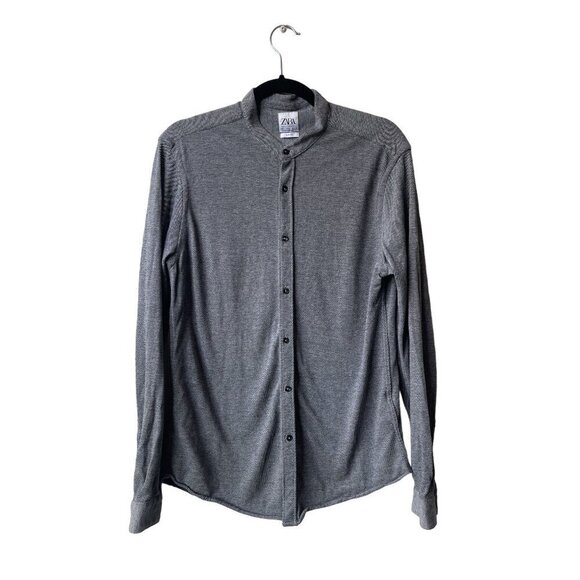 Zara SzL Grey Slim Fit Button Down Cotton Casual Long Sleeve Shirt